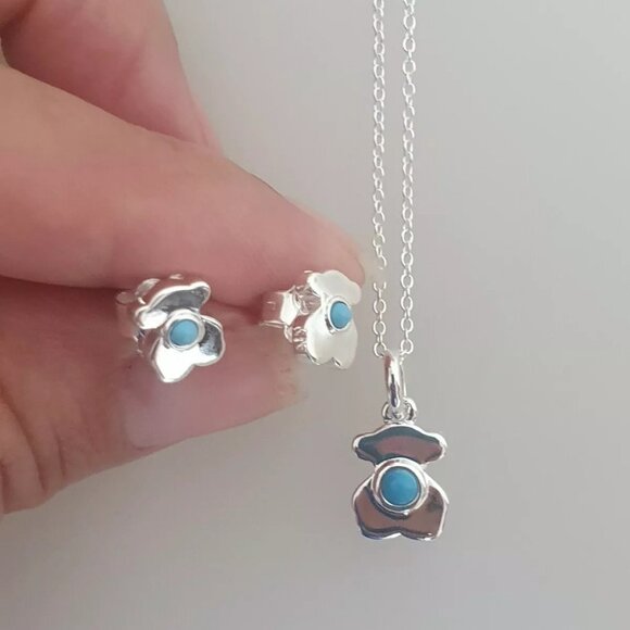 Tous Sterling Silver and Turquoise Necklace and Earrings Set - Picture 1 of 8